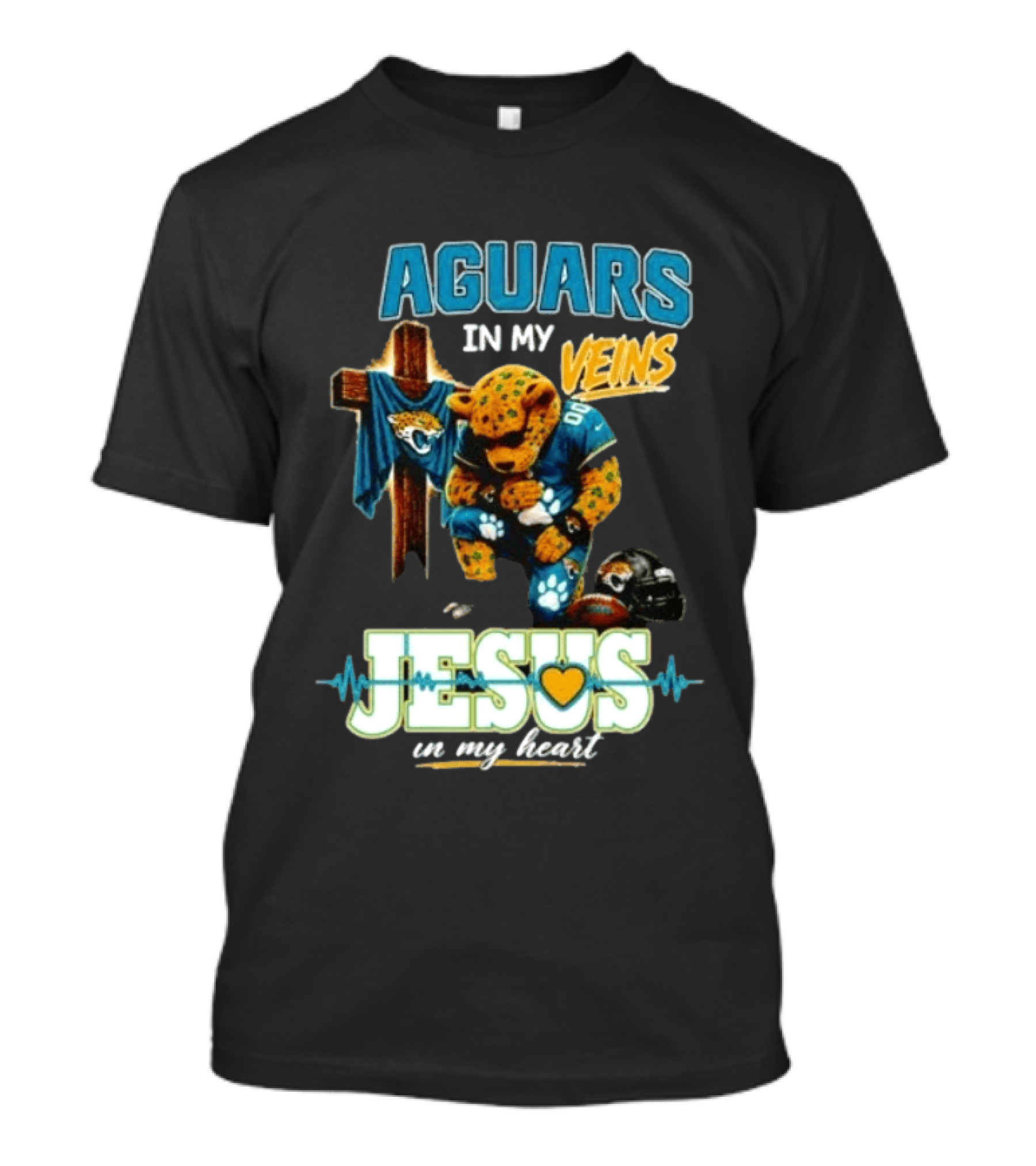 Jaguars In My Veins Jesus In My Heart Jacksonville Jaguars Football Fan Faith T-Shirt