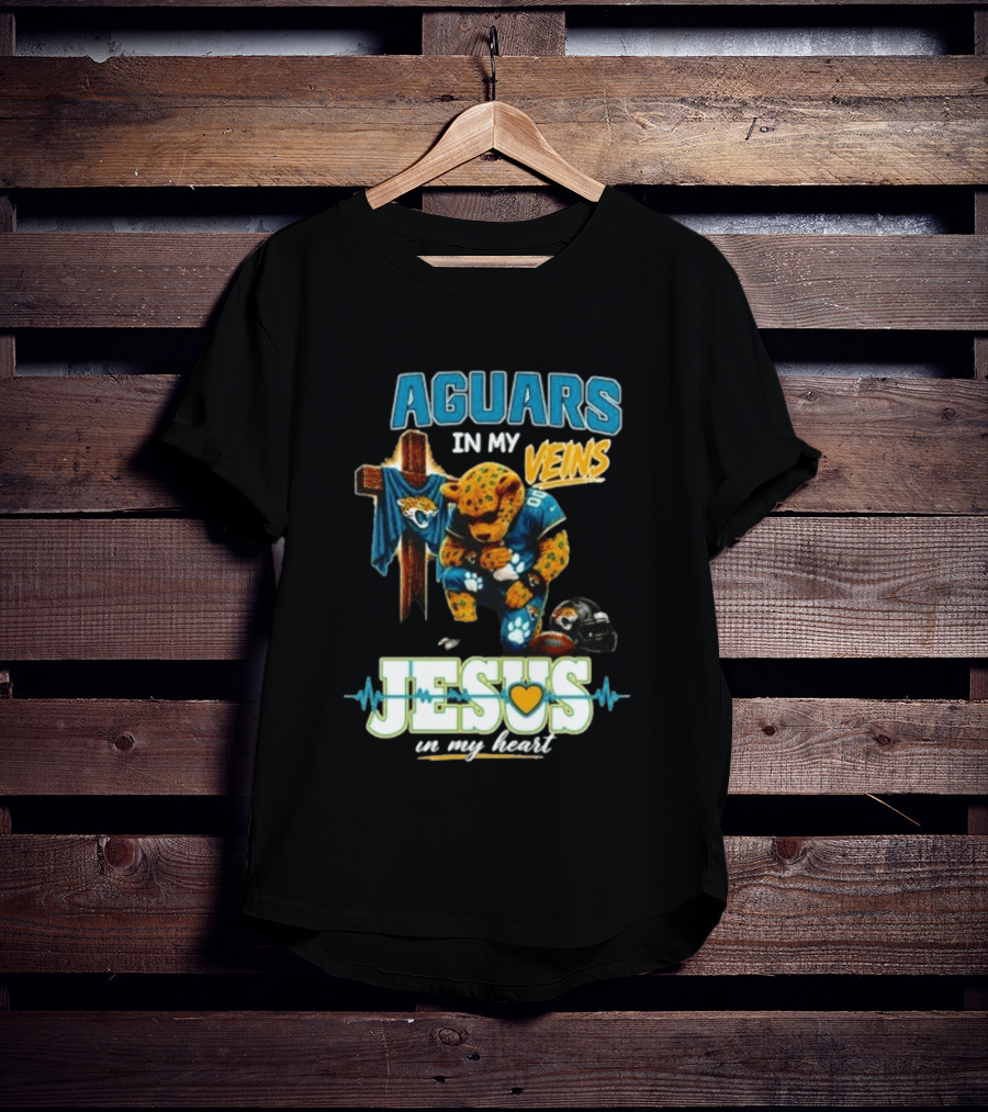 Jaguars In My Veins Jesus In My Heart Jacksonville Jaguars Football Fan Faith T-Shirt