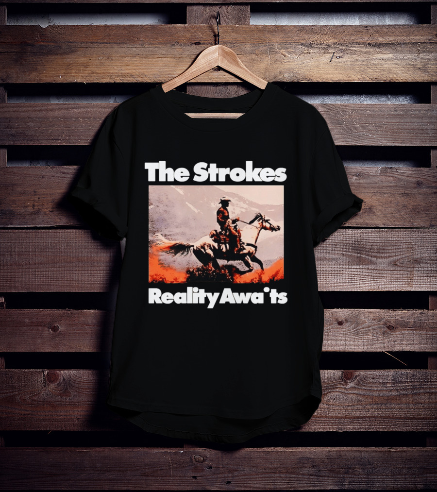 The Strokes Reality Awaits Cowboy On Horseback In Mountains Indie Rock Band T-Shirt