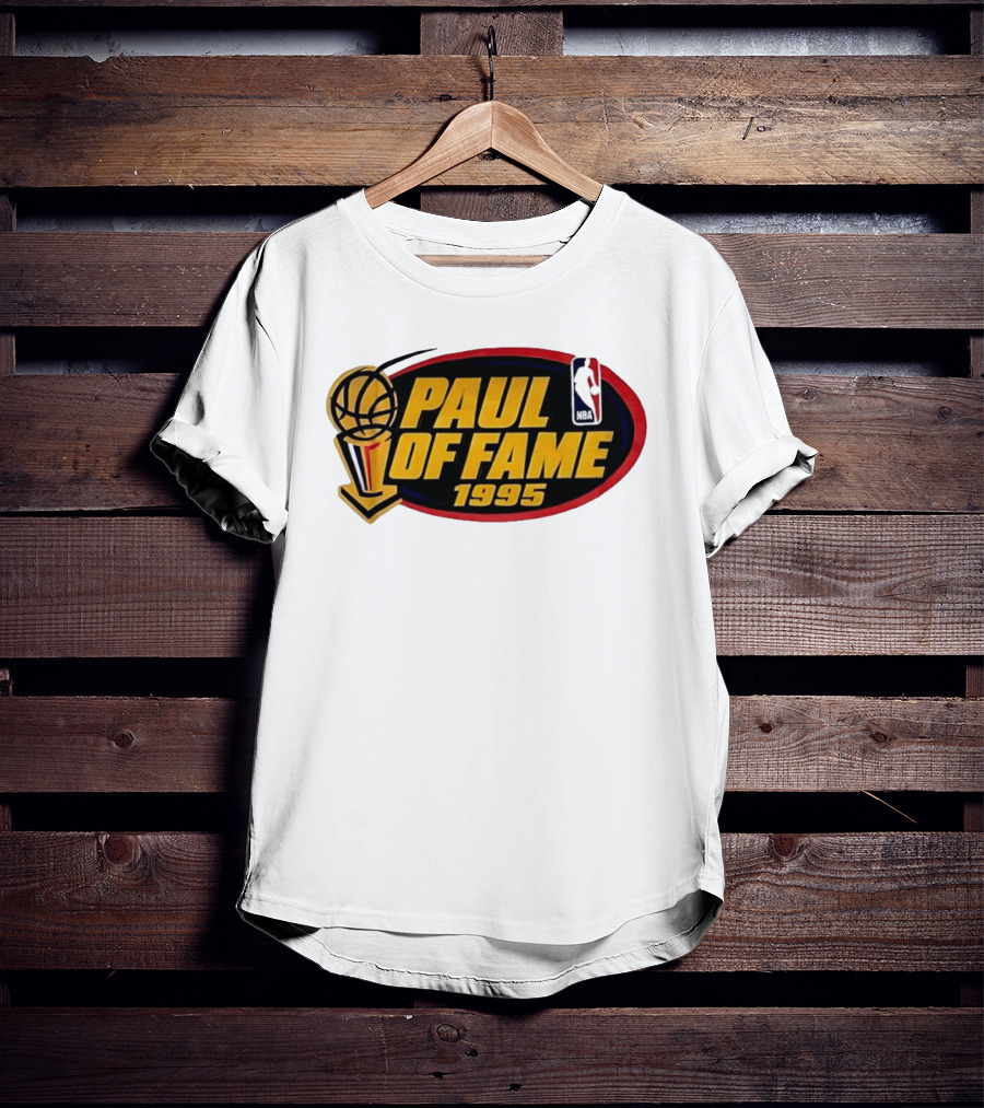 NBA Paul Of Fame 1995 Golden Basketball Trophy Red Oval Frame T-Shirt
