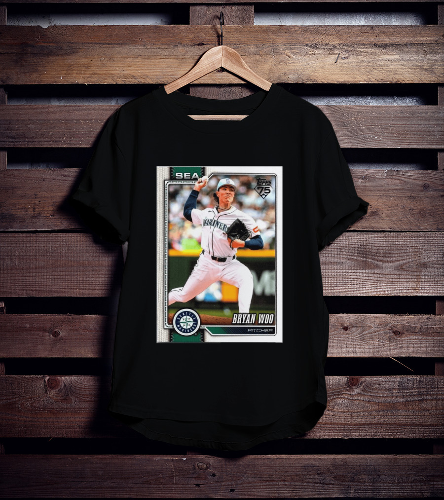 2026 Topps 75th Anniversary Seattle Mariners Bryan Woo Pitcher SEA T-Shirt