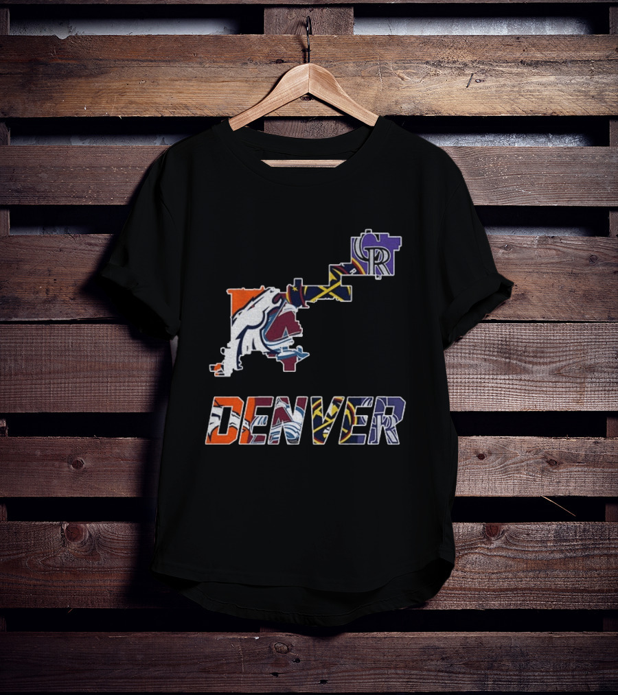 Denver Broncos Nuggets Avalanche Rockies Team Map T-Shirt