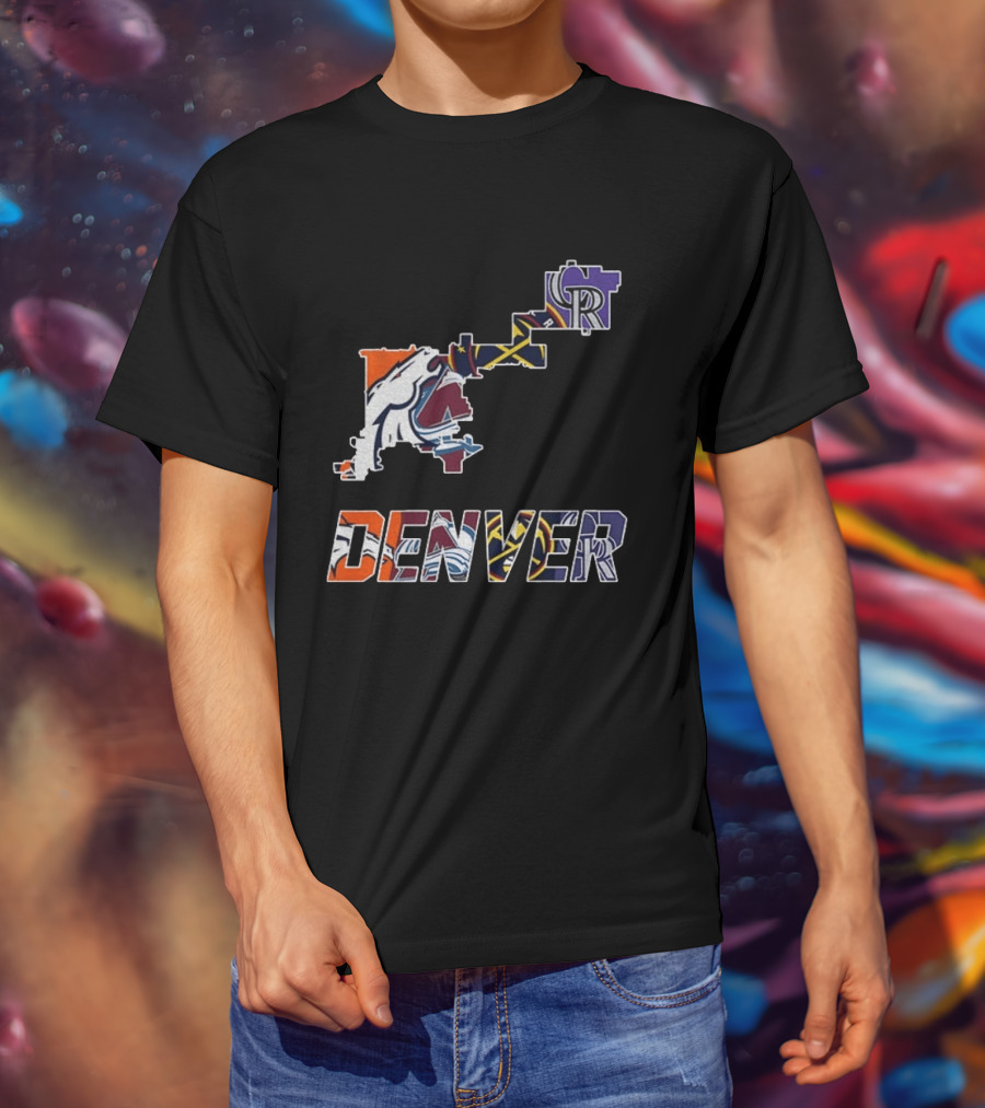 Denver Broncos Nuggets Avalanche Rockies Team Map T-Shirt