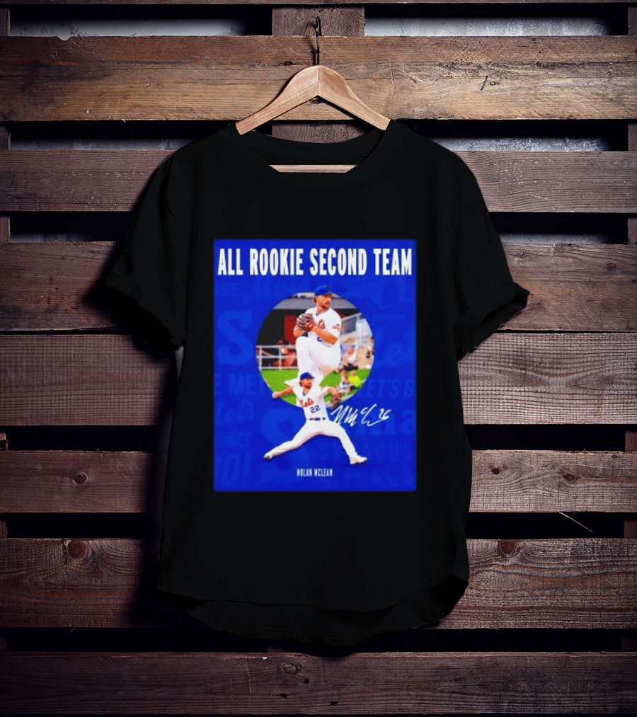 Nolan McLean No 22 Mets All Rookie Second Team Signature Pitching Action T-Shirt