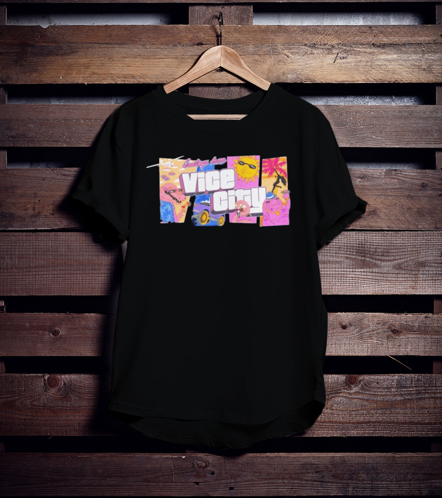 Greetings From Vice City Collage Florida Retro Fun Tropical Vibes T-Shirt