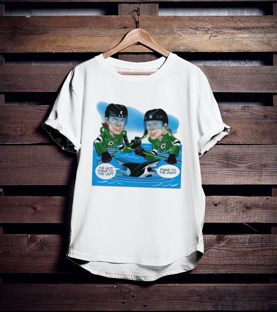 Dallas Stars Finns To The Left Finns To The Right Cartoon Hockey Players T-Shirt