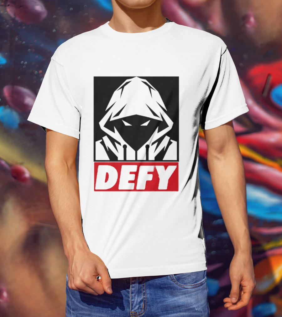 Defy Hooded Figure Streetwear Urban Fashion T-Shirt