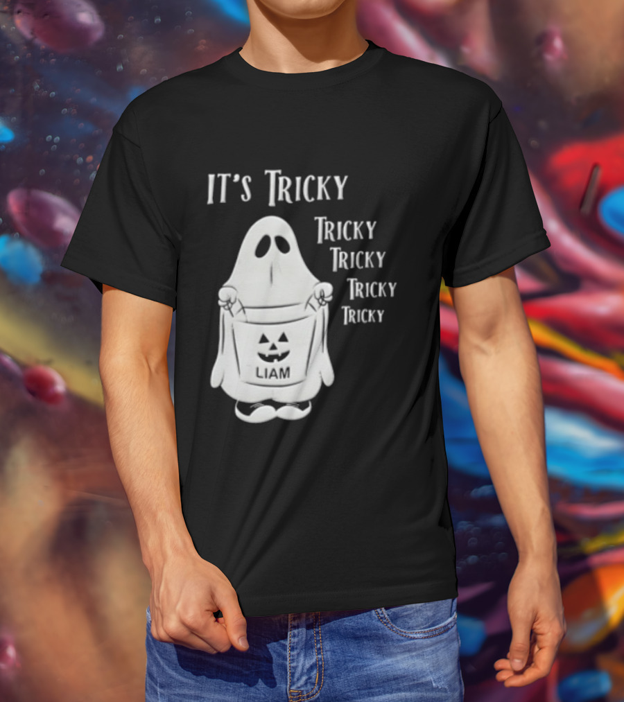 It's Tricky Ghost Holding Jack O Lantern Bucket Halloween T-Shirt