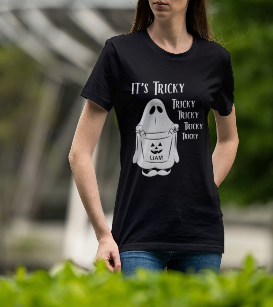 It's Tricky Ghost Holding Jack O Lantern Bucket Halloween T-Shirt