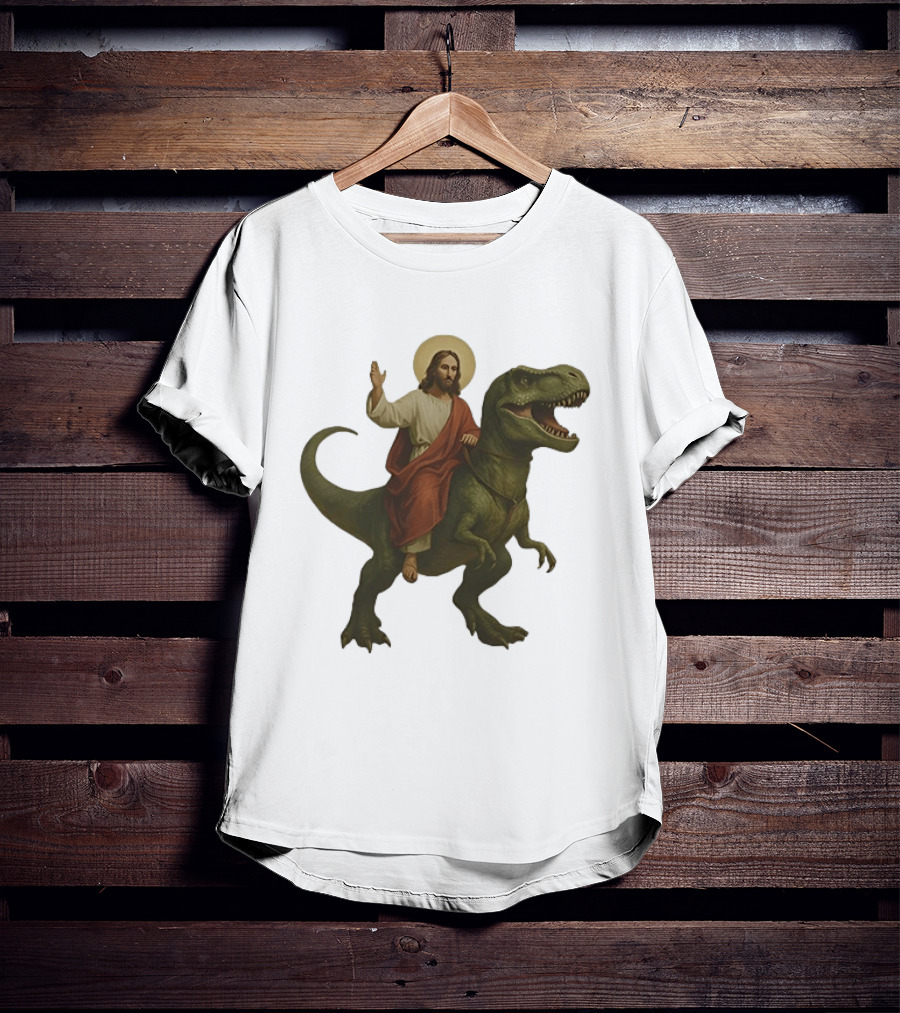 Jesus Riding Tyrannosaurus Rex Dinosaur T-Shirt