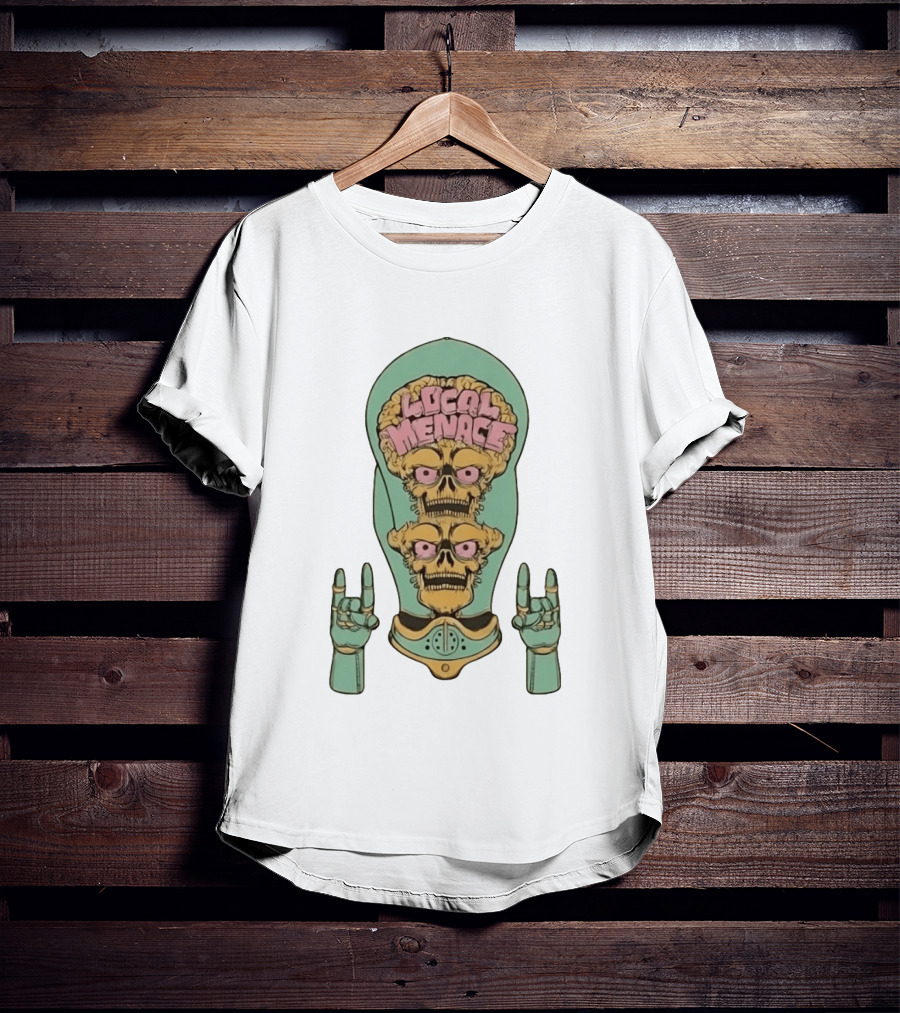 Local Menace Mars Attacks Alien Skull Martian Double Brains T-Shirt