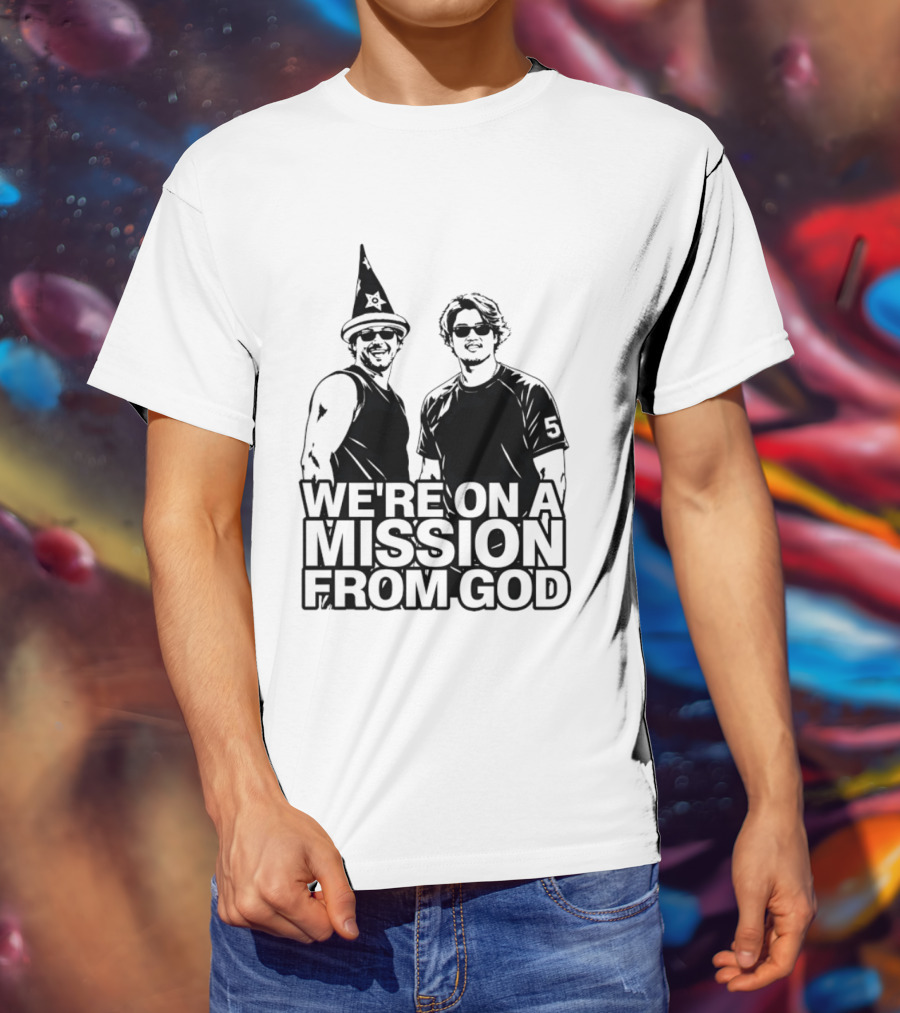 We're On A Mission From God Blues Brothers Wizard Hat Sunglasses T-Shirt
