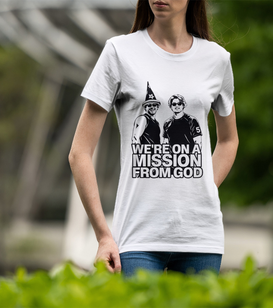 We're On A Mission From God Blues Brothers Wizard Hat Sunglasses T-Shirt