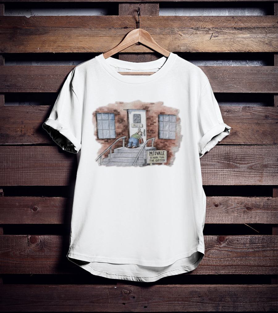 Midvale School For The Gifted 1985 Far Side Pull Door Comic T-Shirt