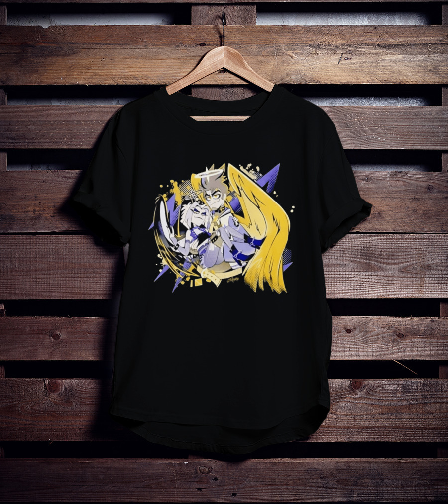 Adam And Lute Hazbin Hotel Characters With Golden Wings And Halos T-Shirt