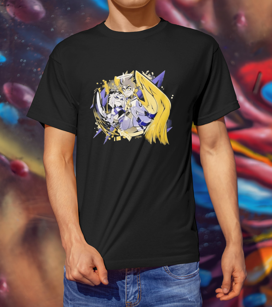 Adam And Lute Hazbin Hotel Characters With Golden Wings And Halos T-Shirt