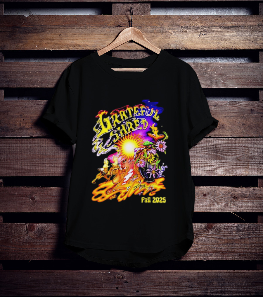 Grateful Shred Fall 2025 Psychedelic Sunburst Jam Band Vibrant Festival T-Shirt