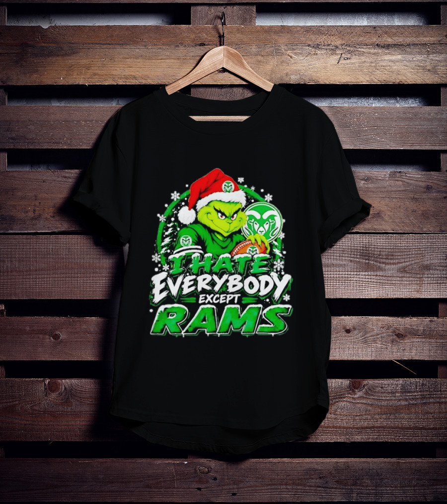 I Hate Everybody Except Rams Grinch Colorado State Rams Christmas T-Shirt