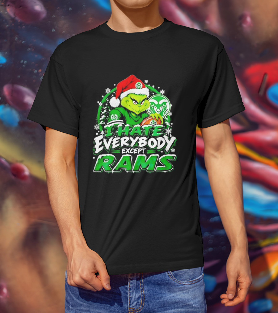 I Hate Everybody Except Rams Grinch Colorado State Rams Christmas T-Shirt