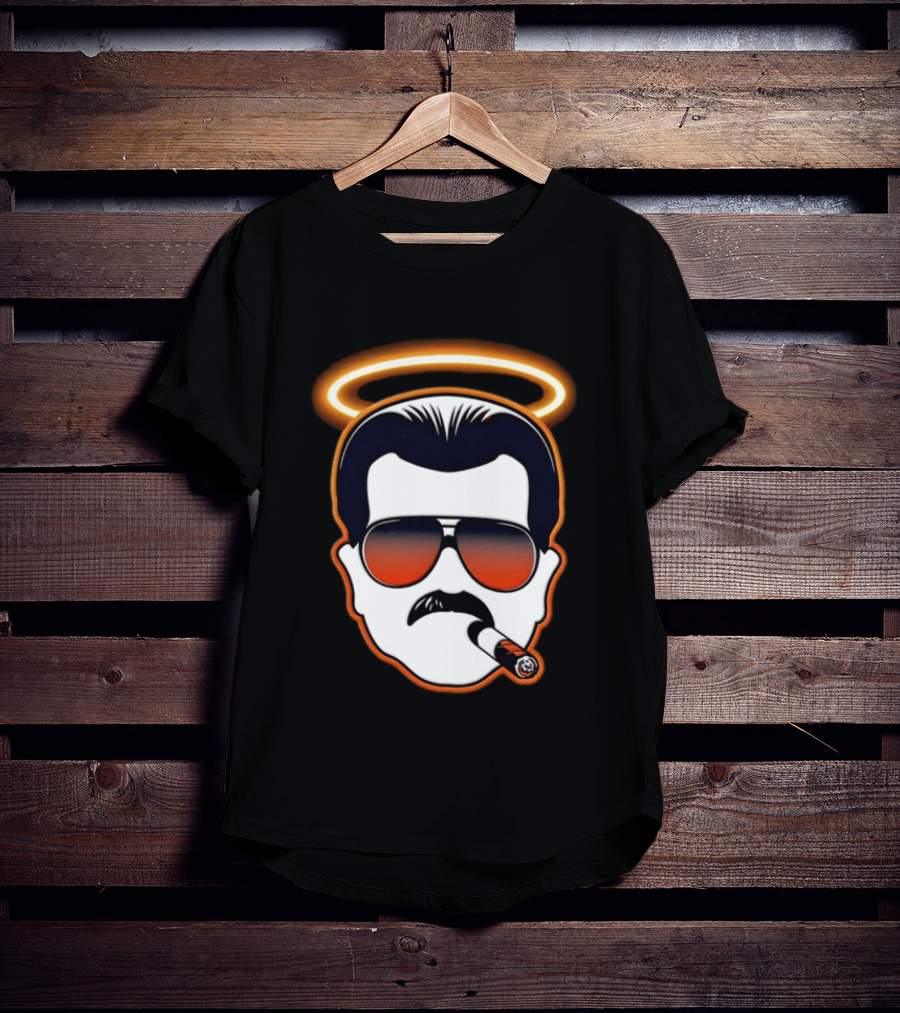 Rip Mike Ditka Chicago Bear Face Sunglasses Mustache Cigar Halo T-Shirt