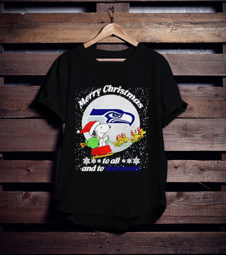 Snoopy Merry Christmas Seahawk Fans Festive Holiday Greeting T-Shirt