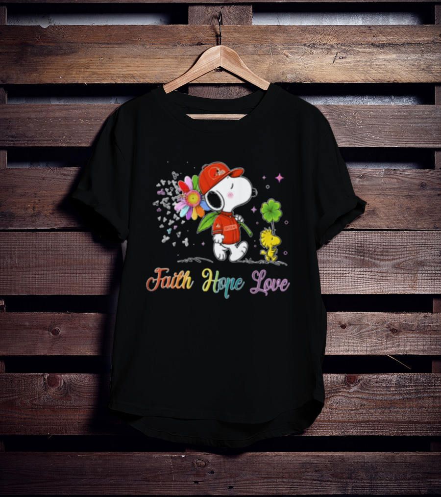 Cleveland Browns Snoopy Woodstock Faith Hope Love Flower Clover T-Shirt