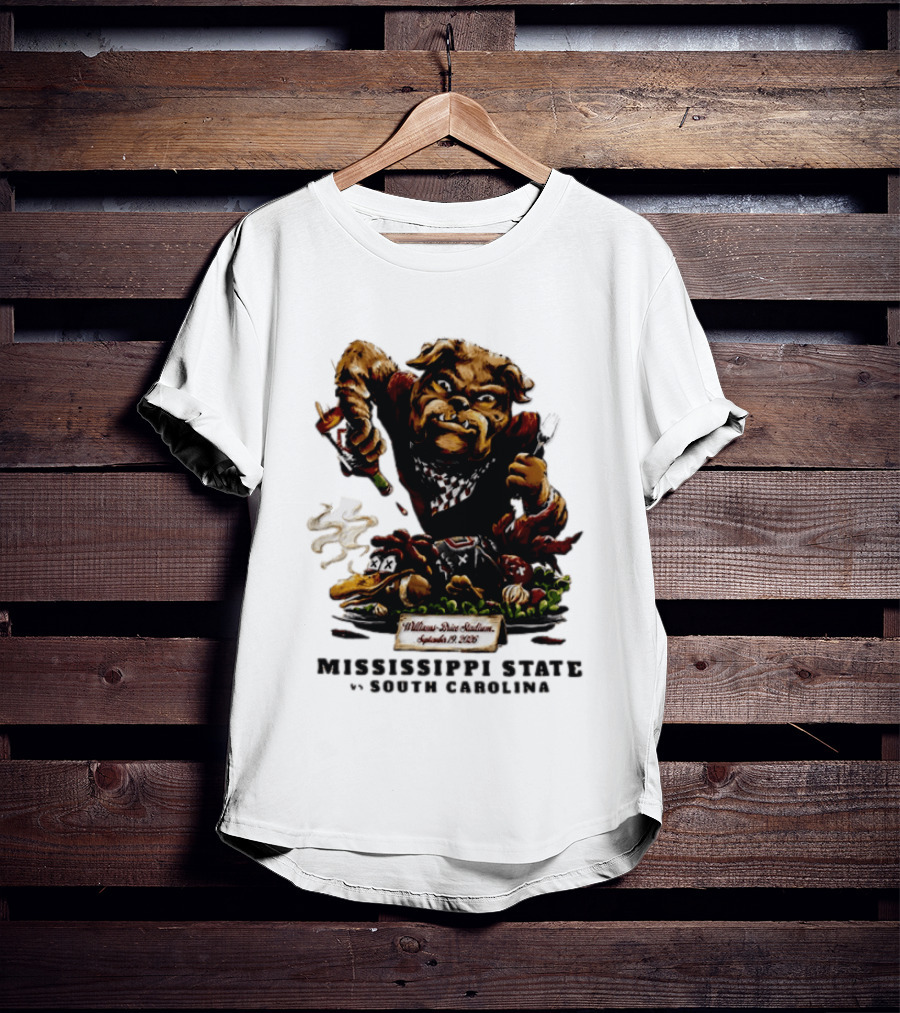 Mississippi State Vs South Carolina 2026 Bulldog Pouring Sauce On Roasted Duck Williams Brice Stadium T-Shirt