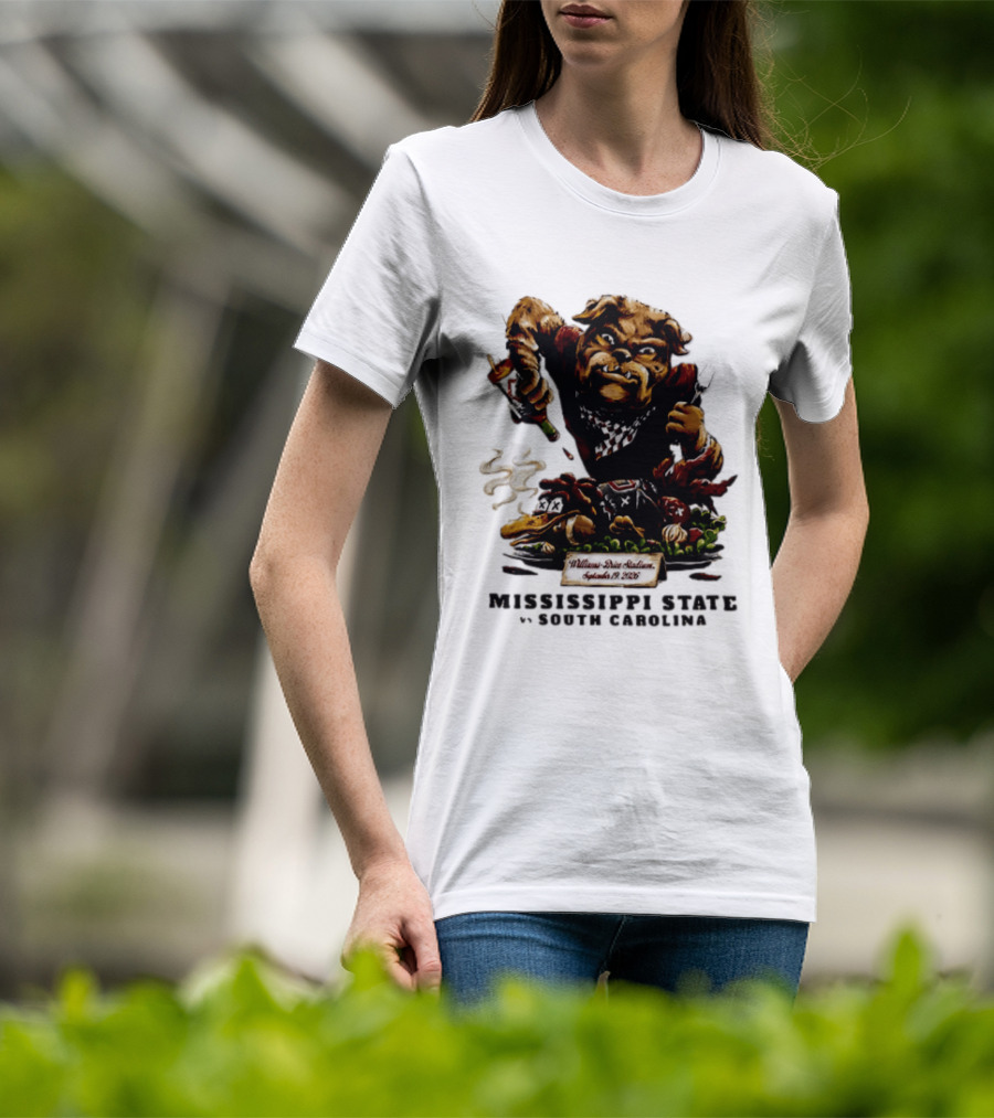 Mississippi State Vs South Carolina 2026 Bulldog Pouring Sauce On Roasted Duck Williams Brice Stadium T-Shirt