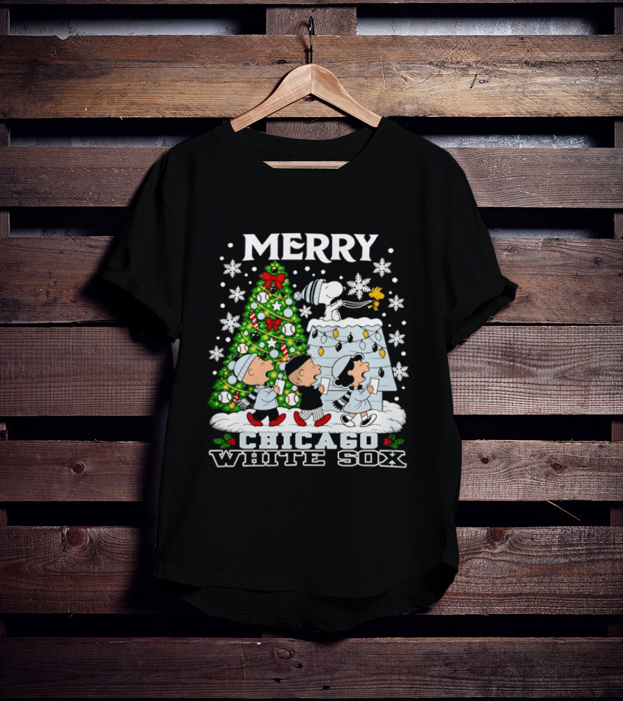 Merry Christmas Peanuts Chicago White Sox Snoopy Woodstock Holiday T-Shirt