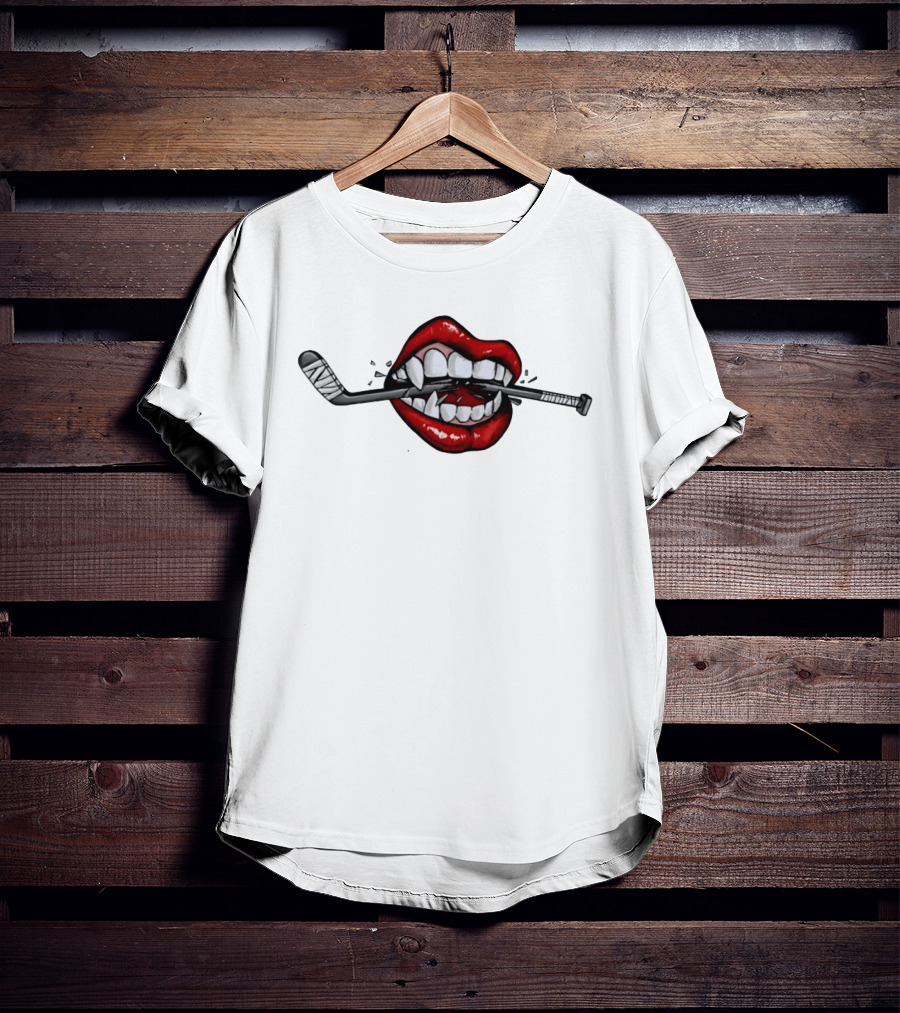 Savage Beauty Hockey Nation Lips And Hockey Stick T-Shirt