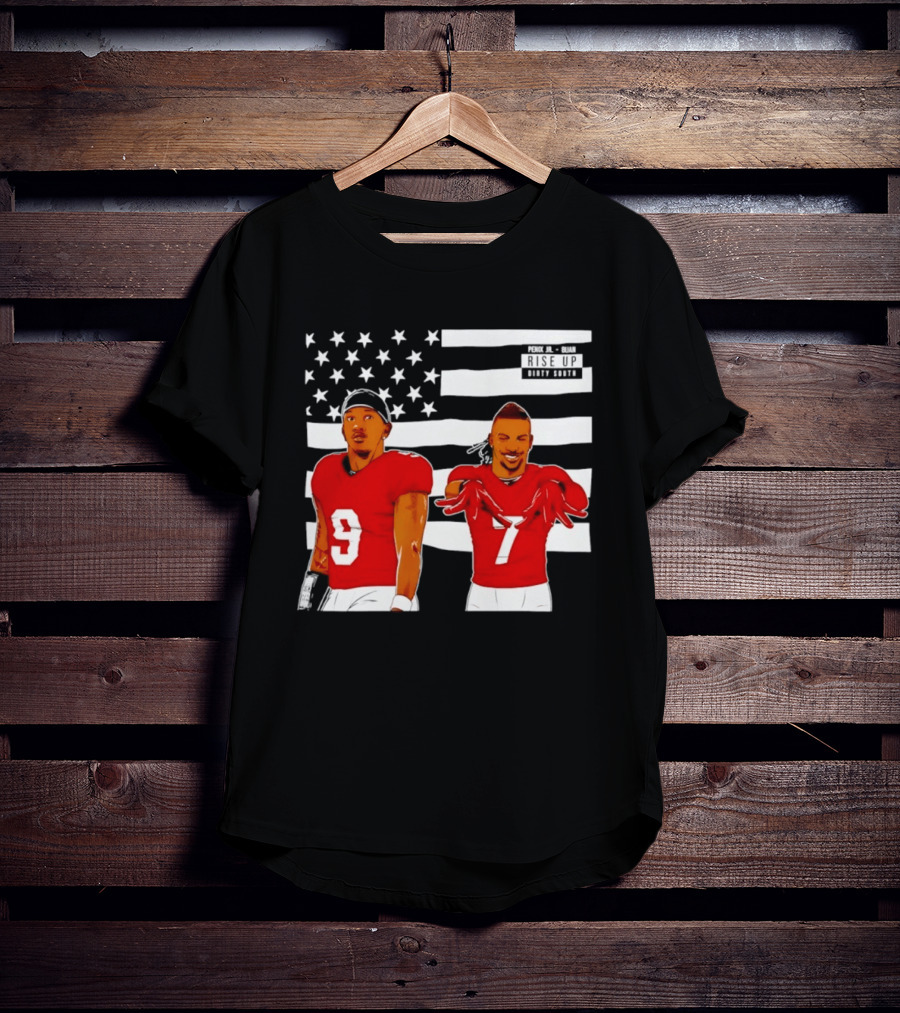 Michael Penix Jr Bijan Robinson Rise Up Dirty South Football Stars American Flag T-Shirt