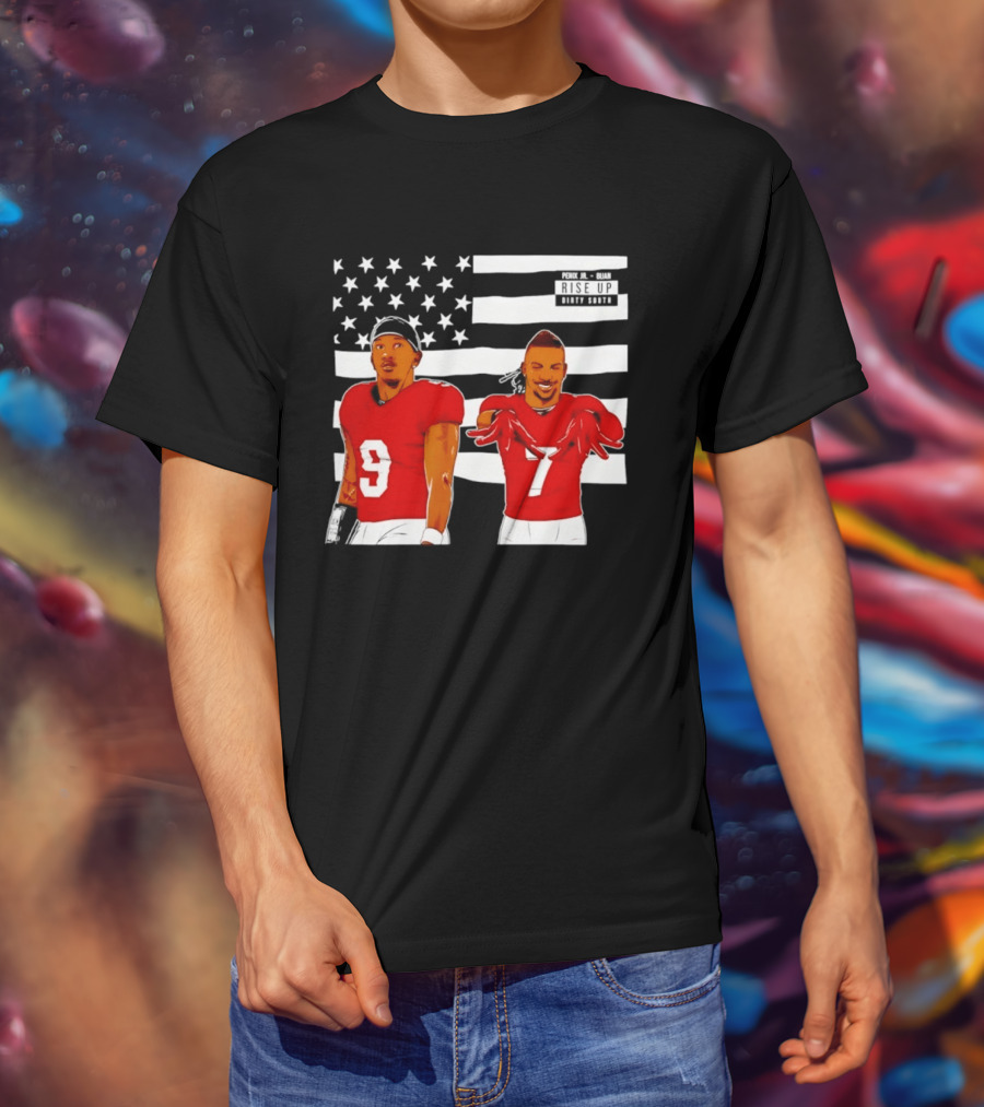 Michael Penix Jr Bijan Robinson Rise Up Dirty South Football Stars American Flag T-Shirt