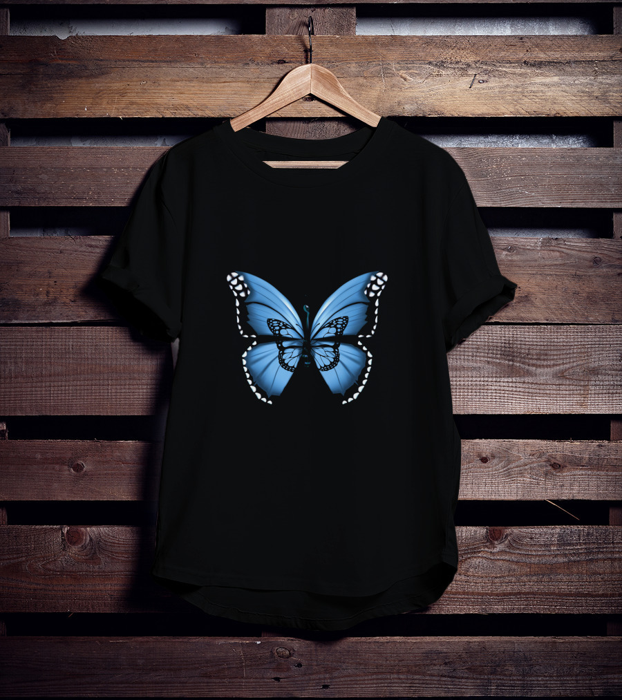 Butterfly Collection Blue Monarch Detailed Wings T-Shirt
