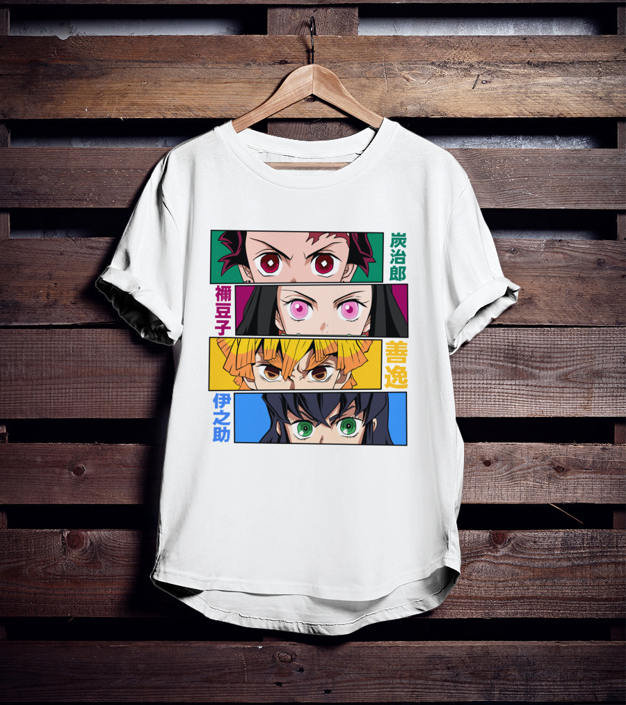 Demon Slayer Kimetsu No Yaiba Tanjiro Nezuko Zenitsu Inosuke Character Faces T-Shirt