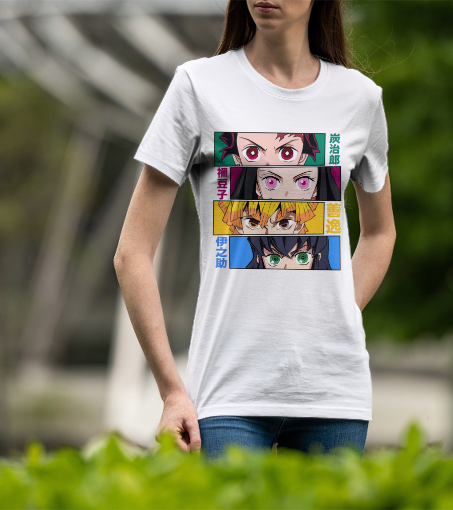Demon Slayer Kimetsu No Yaiba Tanjiro Nezuko Zenitsu Inosuke Character Faces T-Shirt