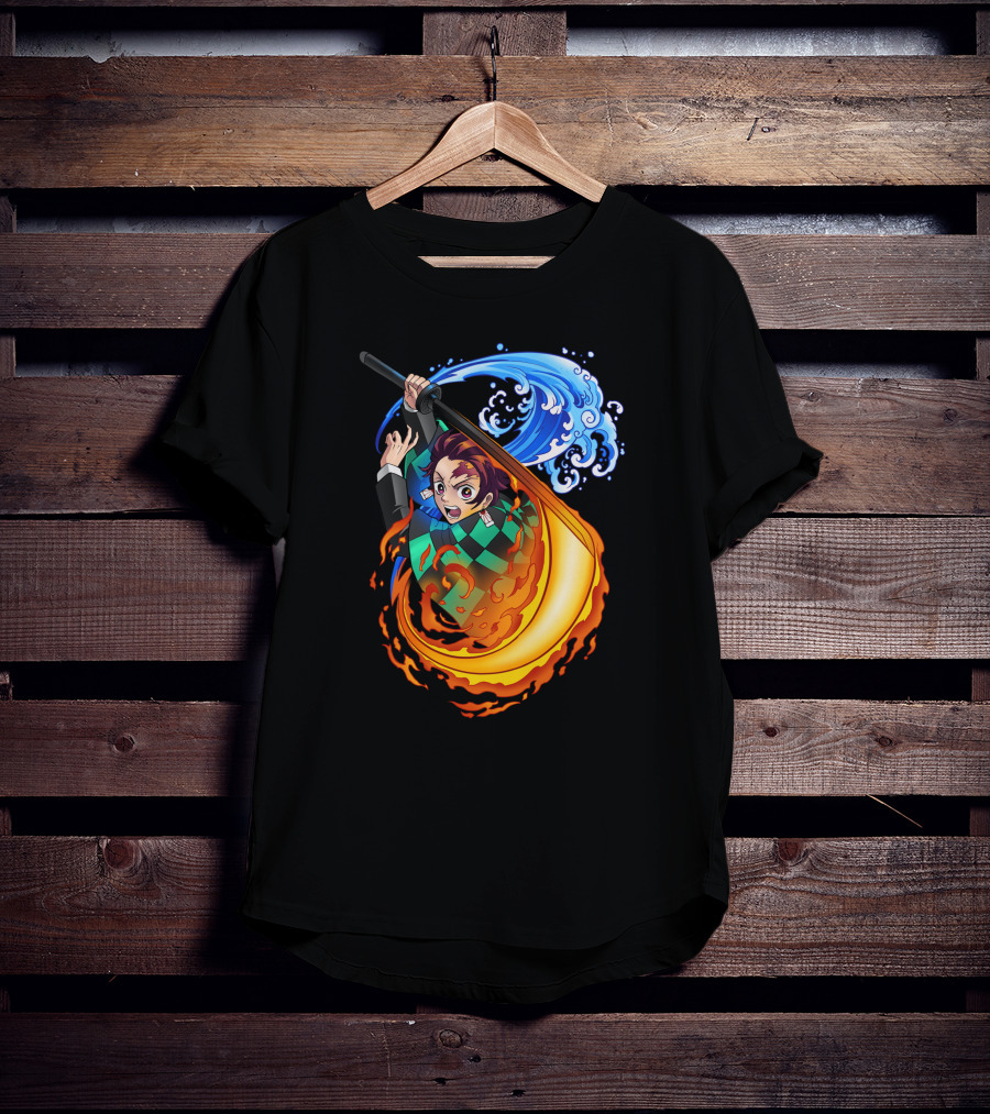 Demon Slayer Kimetsu No Yaiba Tanjiro Kamado Water And Fire Attack T-Shirt