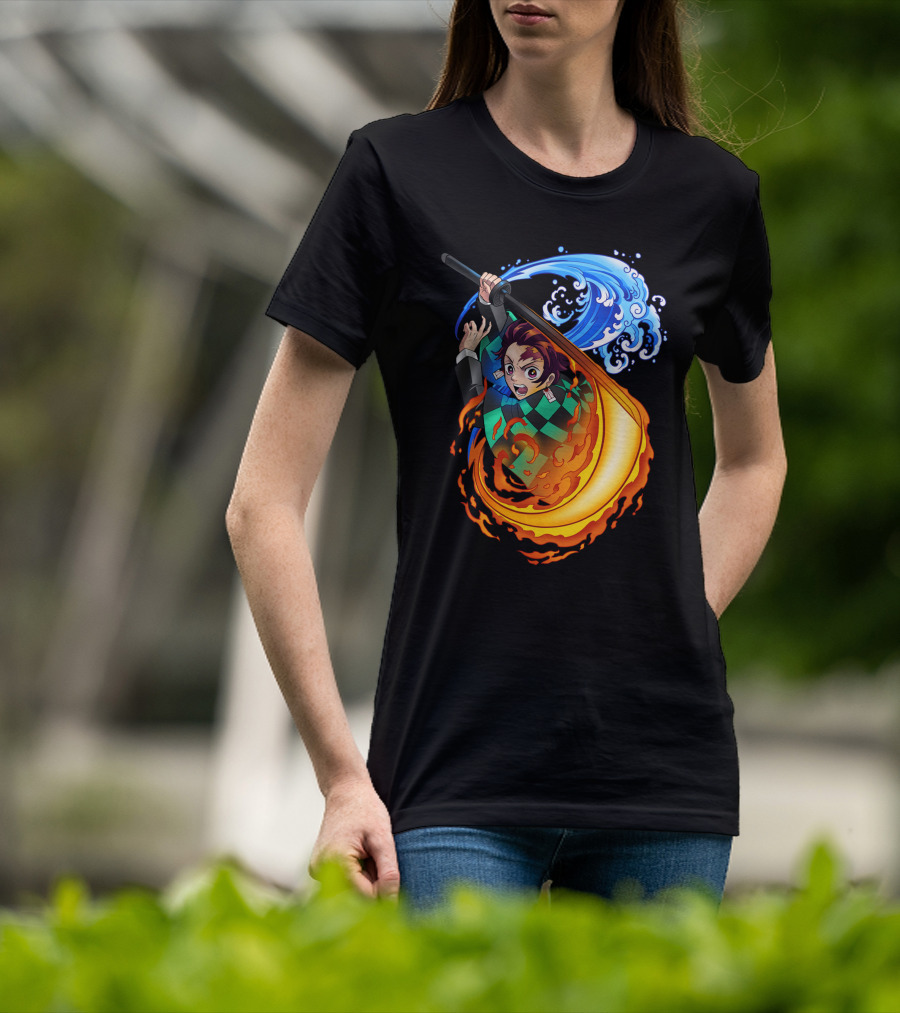 Demon Slayer Kimetsu No Yaiba Tanjiro Kamado Water And Fire Attack T-Shirt