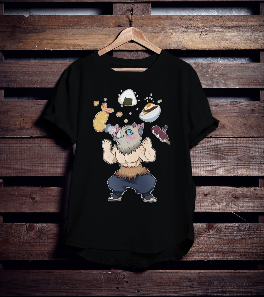 Demon Slayer Kimetsu No Yaiba Inosuke Enjoying Japanese Food T-Shirt