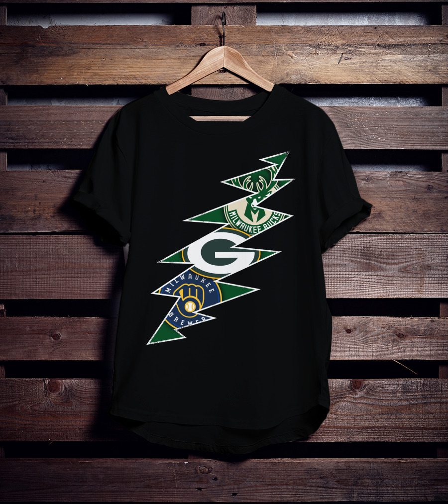 Green Bay Packers Milwaukee Brewers Milwaukee Bucks Grateful Dead Lightning Bolt T-Shirt