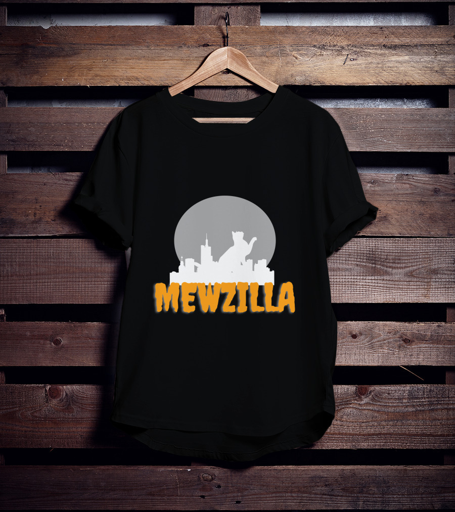 Mewzilla Cat Silhouette Over City Skyline Full Moon T-Shirt