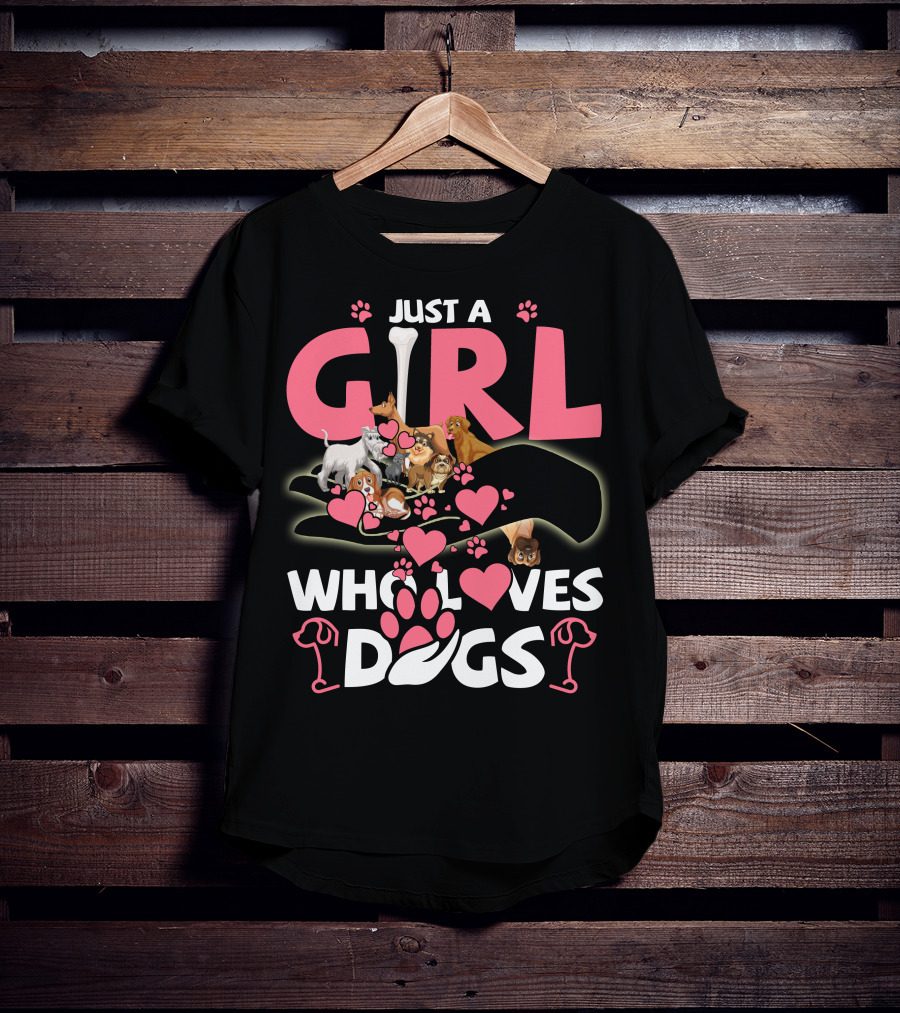 Just A Girl Who Loves Dogs With Cute Puppies And Hearts T-Shirt