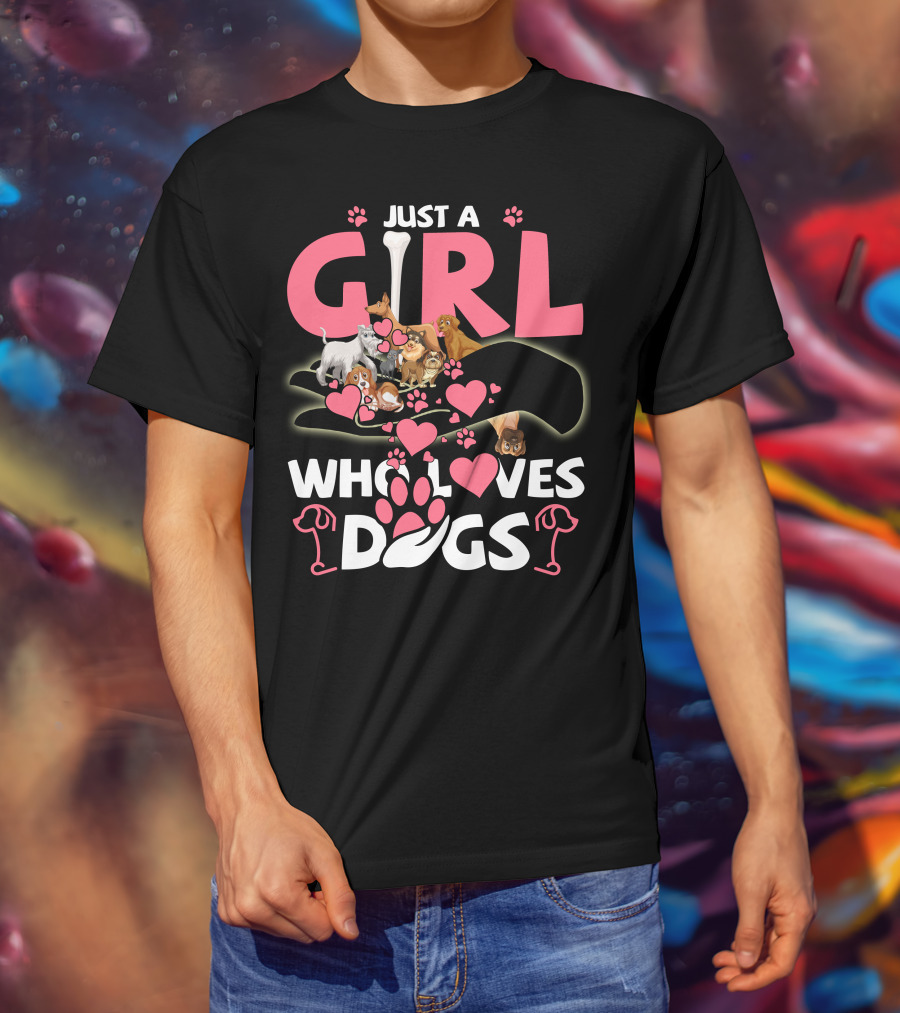 Just A Girl Who Loves Dogs With Cute Puppies And Hearts T-Shirt