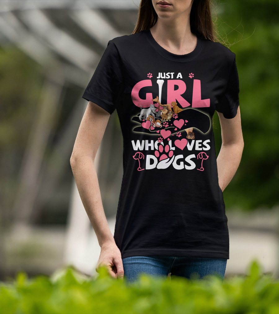 Just A Girl Who Loves Dogs With Cute Puppies And Hearts T-Shirt