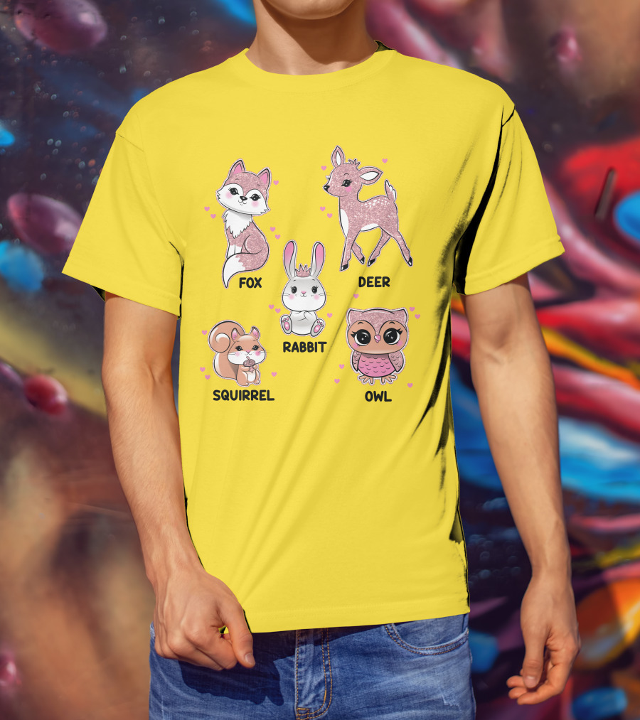 Fox Deer Rabbit Squirrel Owl Cute Animals T-Shirt