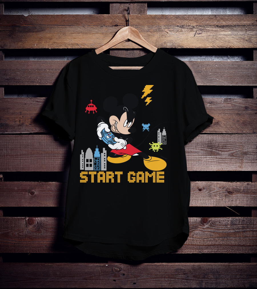 Mickey Holding Controller Retro Gaming City Start Game T-Shirt
