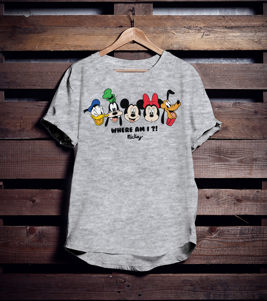 Mickey Donald Goofy Minnie Pluto Where Am I ? T-Shirt
