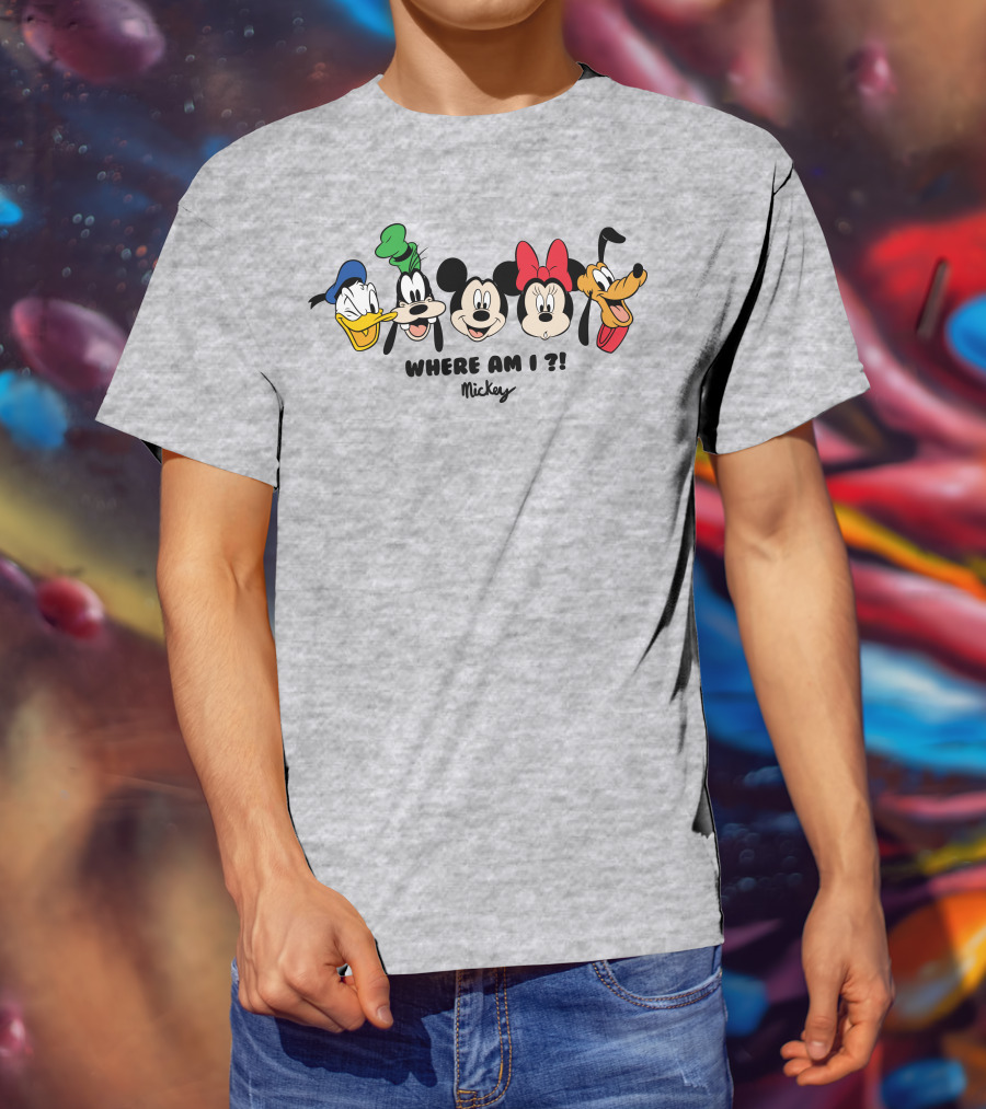 Mickey Donald Goofy Minnie Pluto Where Am I ? T-Shirt
