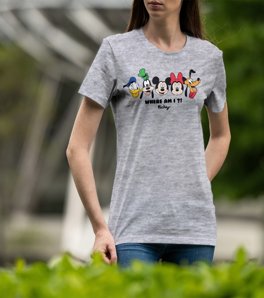 Mickey Donald Goofy Minnie Pluto Where Am I ? T-Shirt