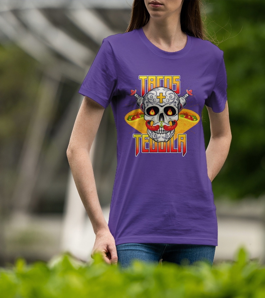 Tacos Tequila Skull Mexican Cuisine Party T-Shirt