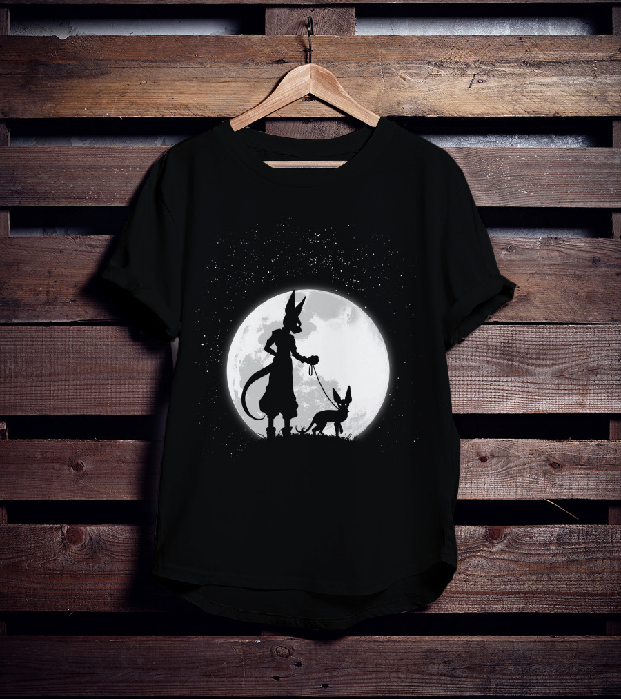 Beerus Walking Under Full Moon With Cat T-Shirt
